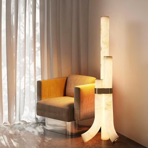 Makalu - Lampa podłogowa z alabastru, nowoczesna 45×160 cm