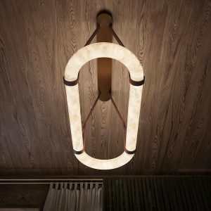 Aurelia - nowoczesna lampa wisząca nad wyspę owalna z alabastru - 100/120cm