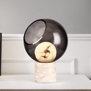 Draco - Lampa stołowa 25 cm, przydymione szkło, alabaster, biało-czarna