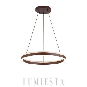 Solaro - Okrągły żyrandol z trawertynu lampa wisząca beżowy okrągła z drewnem nad stół