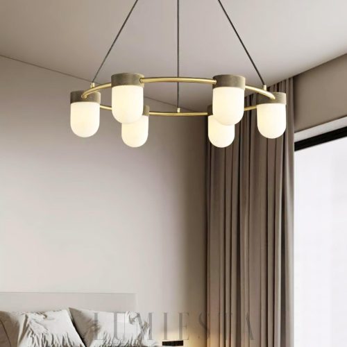 Orian - lampa wisząca z alabastru o okrągłym kształcie, widok od dołu