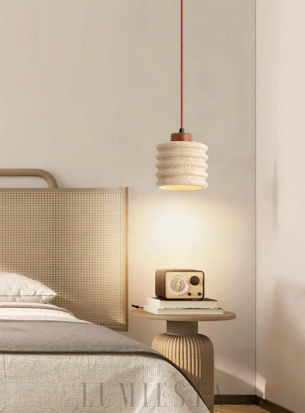 Lampa wisząca Candeeiro Column z travertynu i drewna 12cm