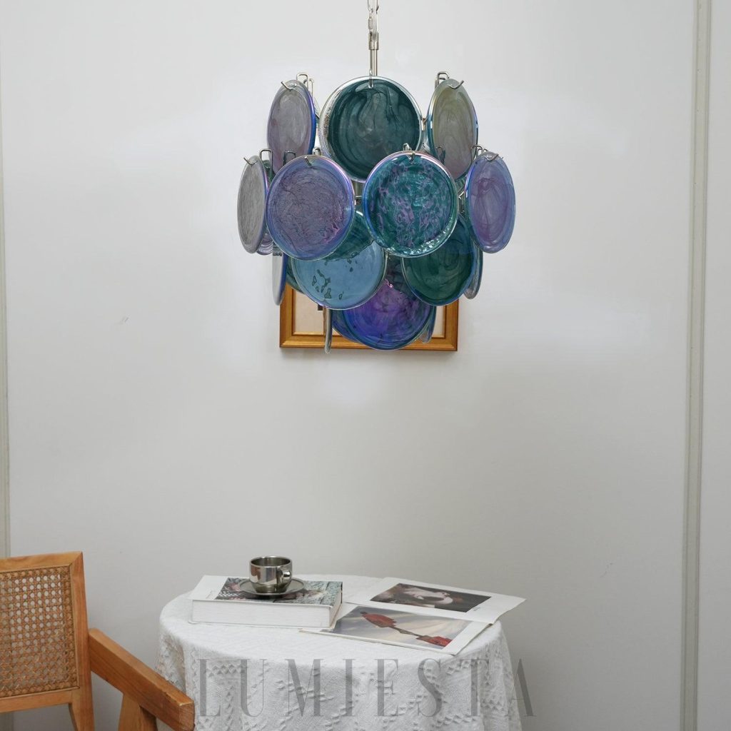 Lampa wisząca Vintage Murano z niebieskiego szkła 45 cm - widok od spodu