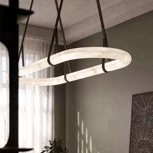 Aurelia - nowoczesna lampa wisząca nad wyspę owalna z alabastru - 100/120cm