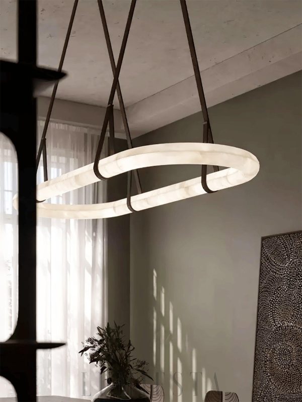 Aurelia - nowoczesna lampa wisząca nad wyspę owalna z alabastru - 100/120cm