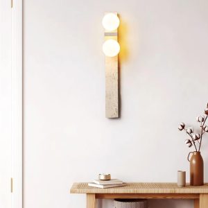 Trave - Asymetryczny prostokątny kinkiet z trawertynu beżowy 50 cm