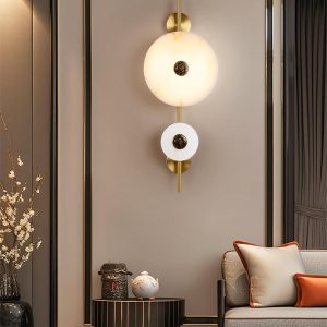 Lampa ścienna Alabaster Eclipse okrągła złota i biała 30cm