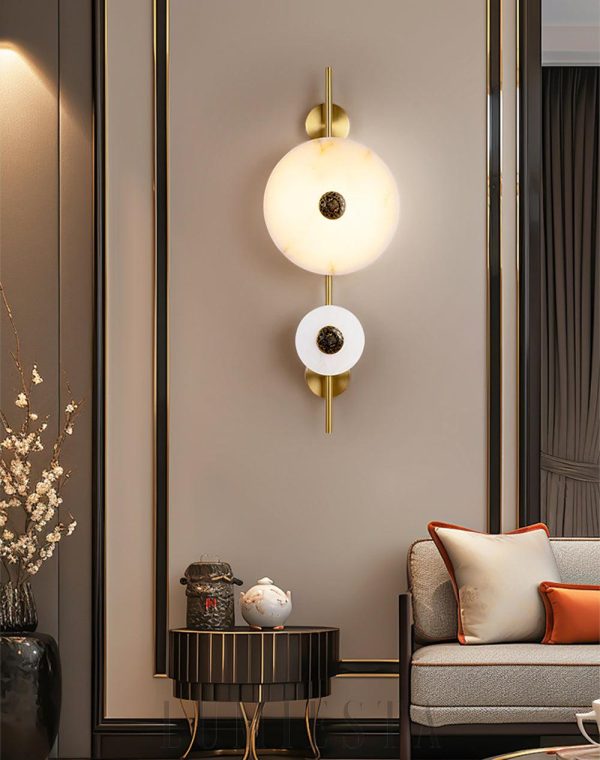 Lampa ścienna Alabaster Eclipse okrągła złota i biała 30cm