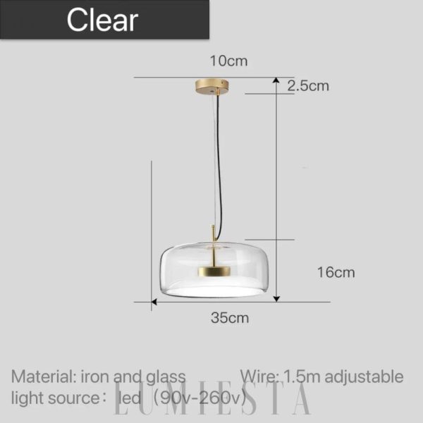 Szklana lampa wisząca industrialna 35 cm, widok od spodu z otwartym wylotem światła