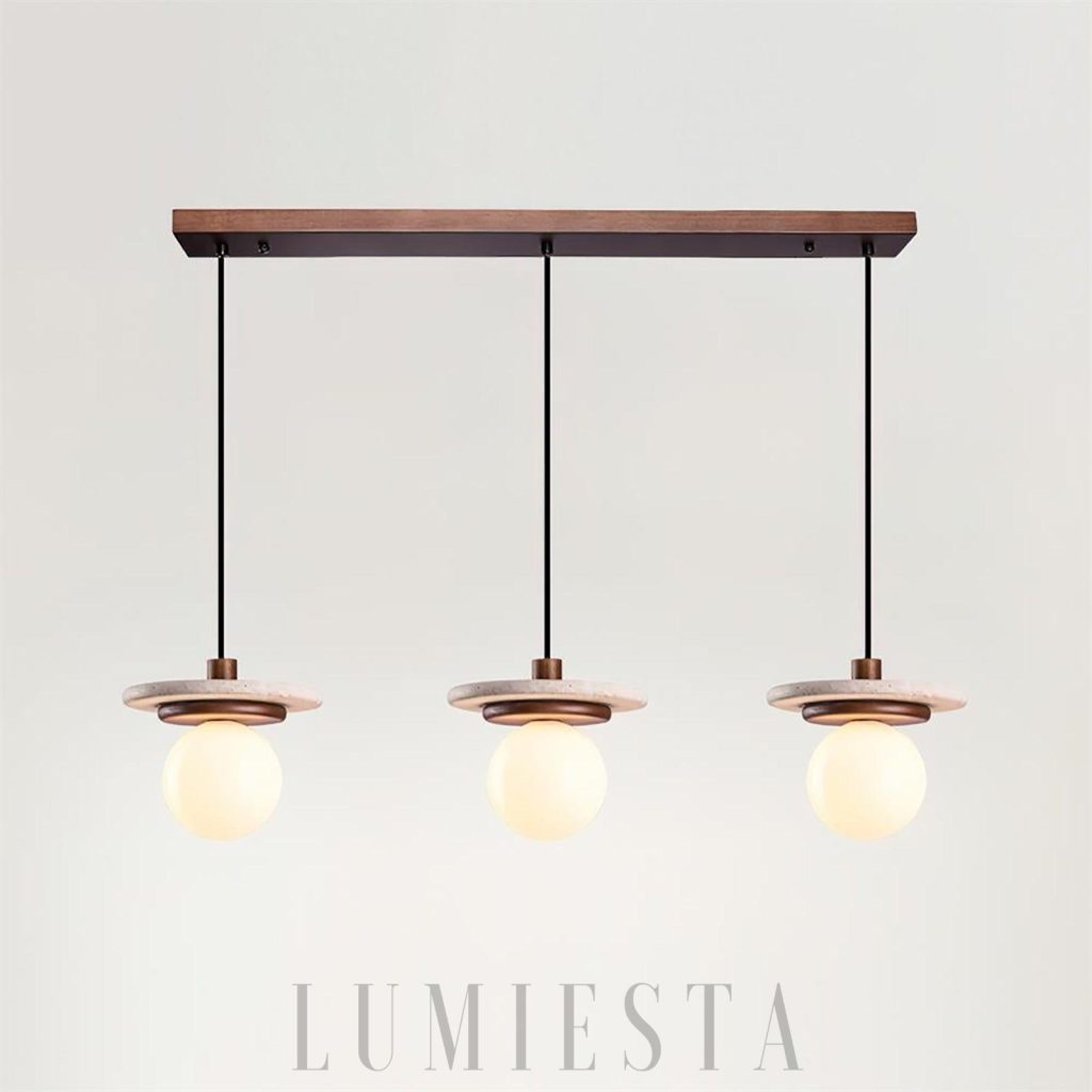 Murto 20 cm - lampa wisząca trawertynowa ze szklaną kulą, pełny widok