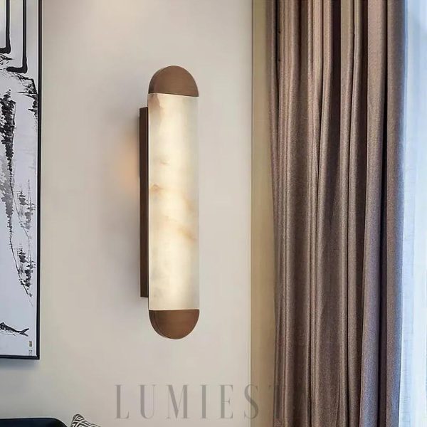 Luksusowy alabastrowy kinkiet cylindryczny 12x100 cm ciepła