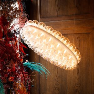 Lampa wisząca okrągła LED biała - widok od spodu z centralnym podświetleniem