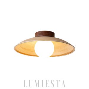 Terrap - Lampa sufitowa vintage drewniana Ø30 cm, beżowa
