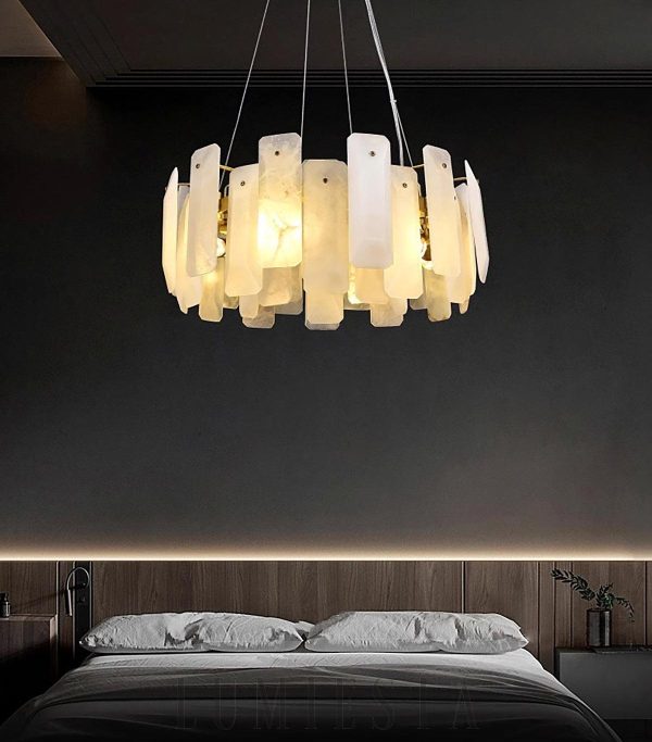 Noah - lampa wisząca okrągła w stylu alabastrowym