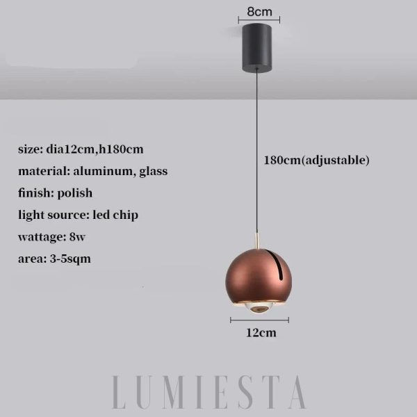 Wisząca lampa kula metalowa czarna - widok z przodu z regulacją kąta