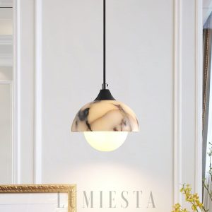 Liquid - Marmurowa półkolista lampa wisząca biało czarna 15cm