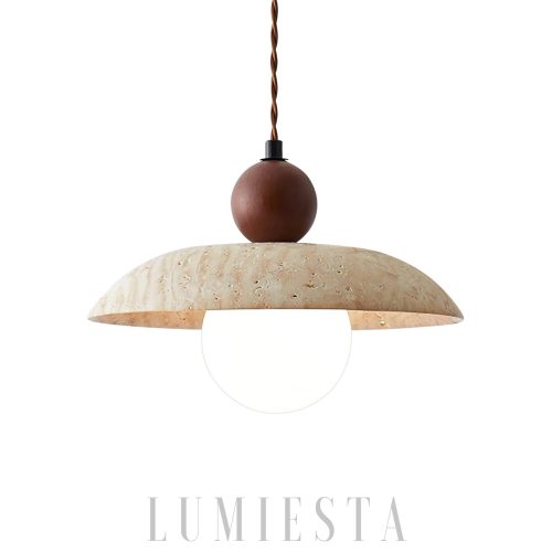 wm_18349243826122080913.jpg Lampa wisząca trawertyn z drewnianą kulą 25x20cm beż orzech