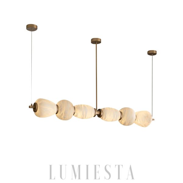 Alabastrowy żyrandol pebble 135cm biały złoty luksusowy