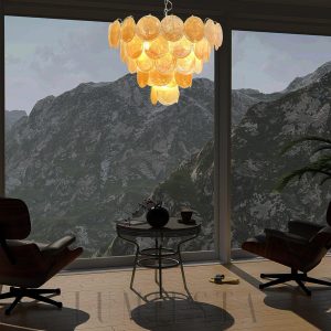 Elegancki Złoty Żyrandol Murano z Dyskami 70cm