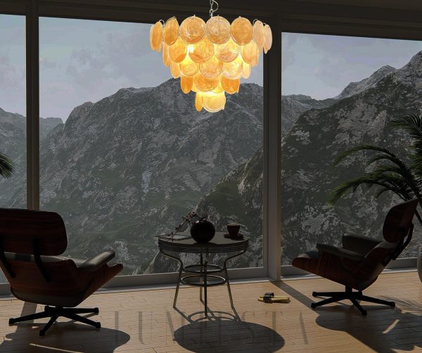 Elegancki Złoty Żyrandol Murano z Dyskami 70cm