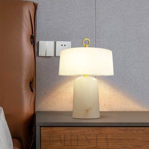 Luksusowa lampa stołowa alabastrowa walec 30x42cm mosiądz