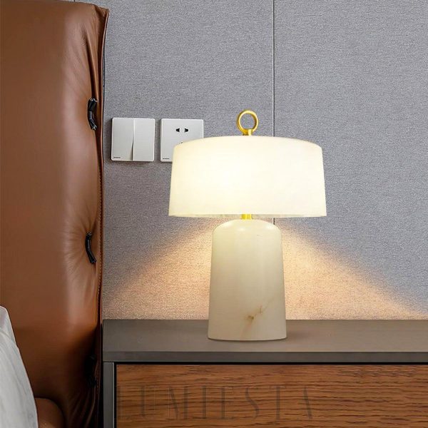 Luksusowa lampa stołowa alabastrowa walec 30x42cm mosiądz