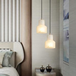 Elegancka lampa wisząca Millson 12 cm alabaster mosiądz