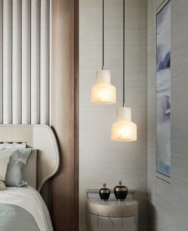 Elegancka lampa wisząca Millson 12 cm alabaster mosiądz