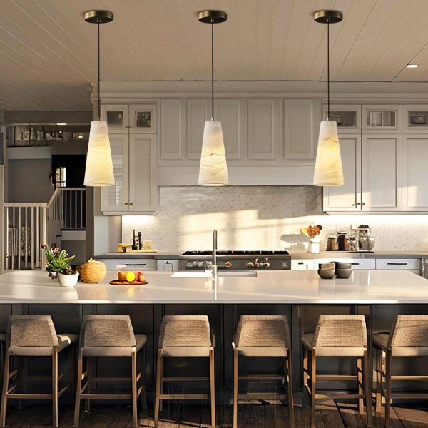 Lampa wisząca stożkowa alabastrowa złota i biała 12 5 cm