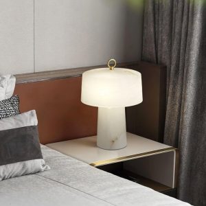 Luksusowa lampa stołowa alabastrowa walec 30x42cm mosiądz