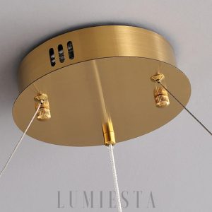 Lupria - okrągła lampa wisząca z alabastru, białe kule, złota rama, Ø 50/60/80/100cm, wielopoziomowa