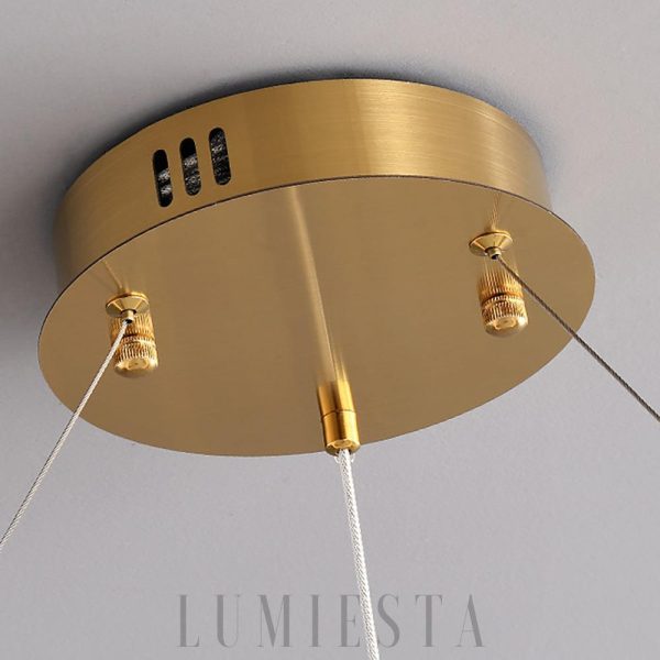 Lupria - okrągła lampa wisząca z alabastru, białe kule, złota rama, Ø 50/60/80/100cm, wielopoziomowa