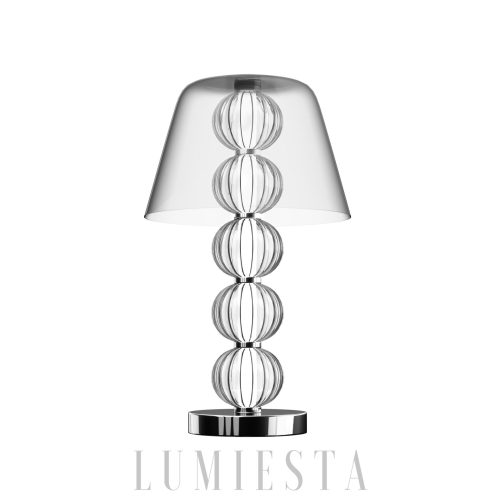 Srebrna lampa stołowa metal i szkło Namib - widok z przodu