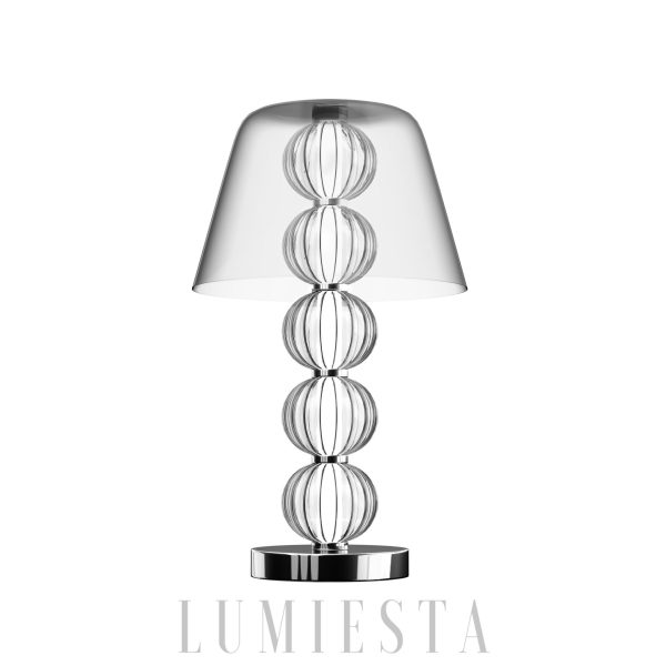 Srebrna lampa stołowa metal i szkło Namib - widok z przodu