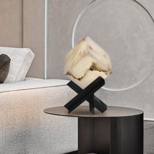 Altair - Nowoczesna lampa stołowa kostka alabastru, biała