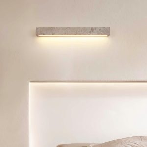 Stravik - Beżowa lampa ścienna z naturalnego trawertynu, kinkiet 48/58 cm