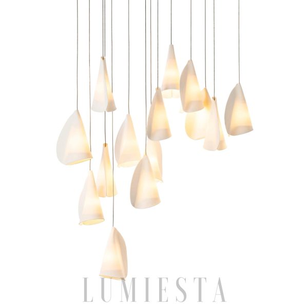 Biała lampa wisząca z porcelany Series 21 - główny klaster z kilkoma kloszami