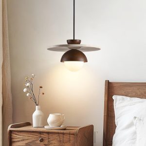 Lampa wisząca dyskowa z trawertynu 30cm beżowo orzechowa