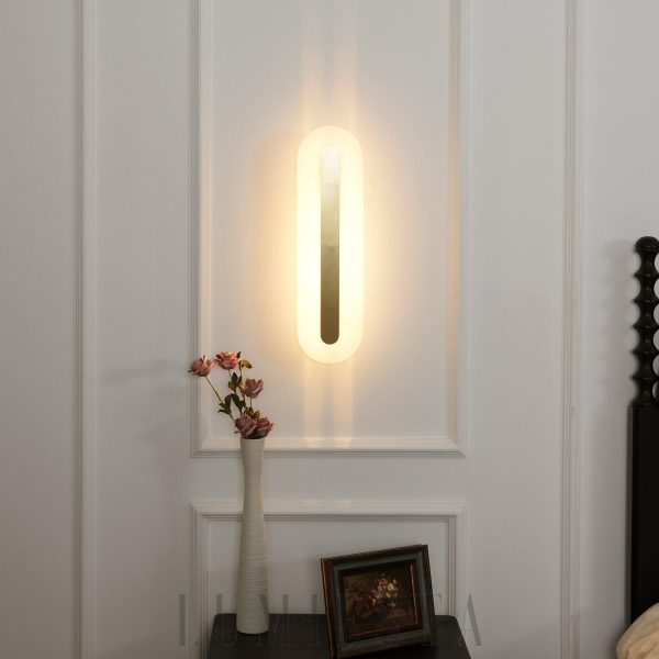 Oval - Lampa ścienna z Alabastru, złota/biała, wysokość 35/50/60 cm - Kinkiet LED do salonu