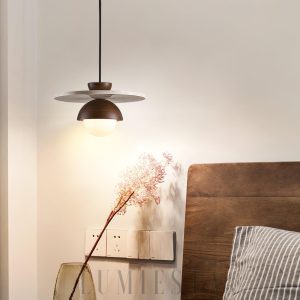 Lampa wisząca dyskowa z trawertynu 30cm beżowo orzechowa