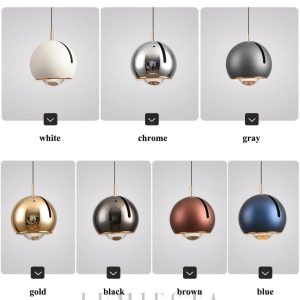 Czarna metalowa lampa kula wisząca - detal mocowania i ramienia
