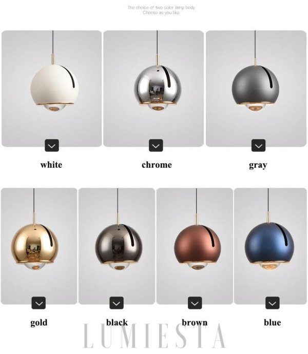 Czarna metalowa lampa kula wisząca - detal mocowania i ramienia