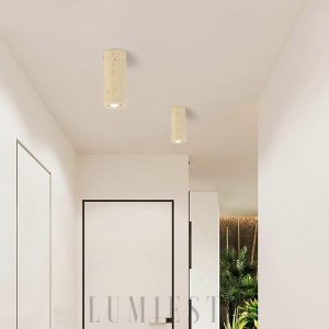 Punna - Cylindryczna lampa sufitowa Wabi Sabi, naturalny trawertyn beżowy, Ø6.5cm