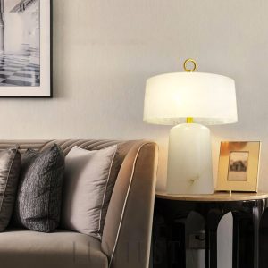 Lampa stołowa alabastrowa walec 30x42 cm, widok z góry na walcowy klosz