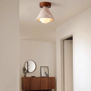 Lampa sufitowa trawertyn stożek 16cm 15cm beżowo orzechowa