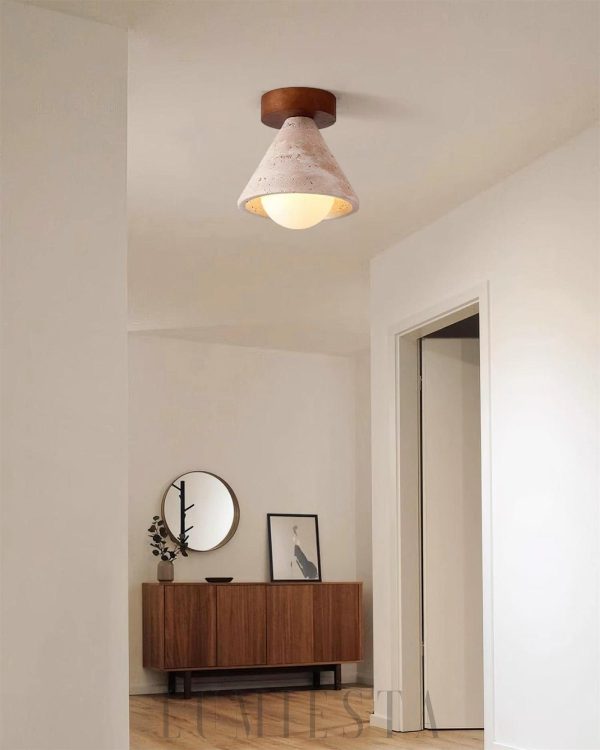 Lampa sufitowa trawertyn stożek 16cm 15cm beżowo orzechowa