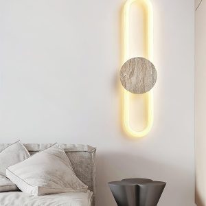 Długi pasek kinkiet trawertynowy LED okrągła baza beżowy