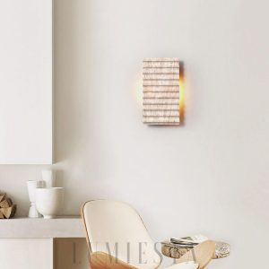 Mupa - Ryflowany prostokątny kinkiet z trawertynu beżowy 33cm