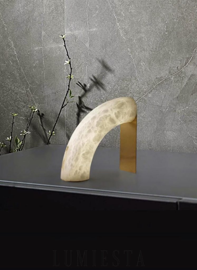 Jasper - lampa stołowa alabastrowa biała 60 cm, podstawa i pionowa linia korpusu
