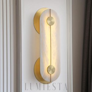 Kinkiet owalny z alabastru biały złoty elegancki